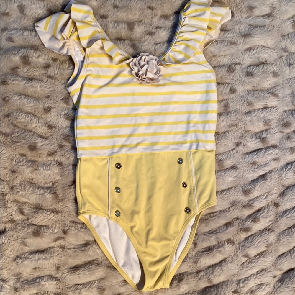 Janie and Jack Yellow and White Striped Bodysuit with Ruffle Sleeves
